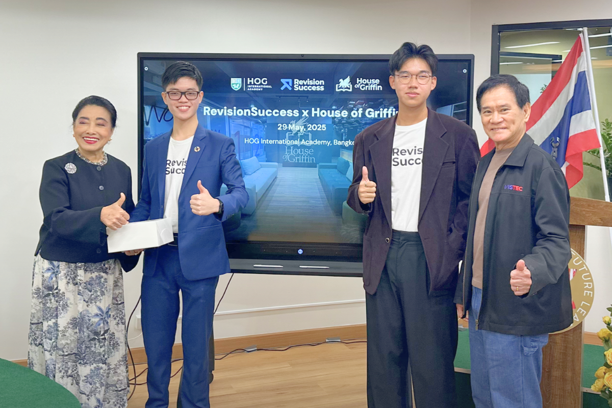 Left to right: Santivipa Phanichkul, Founder of House of Griffin and HOG International Academy; Phonlawat Sirajindapirom, Co-Founder & CEO of RevisionSuccess; Chotiwith Chotiheerunyasakaya, Co-Founder & CMO of RevisionSuccess; and Prof. Dr. Worsak Kanok-Nukulchai, Chair of the Board at HOG International Academy