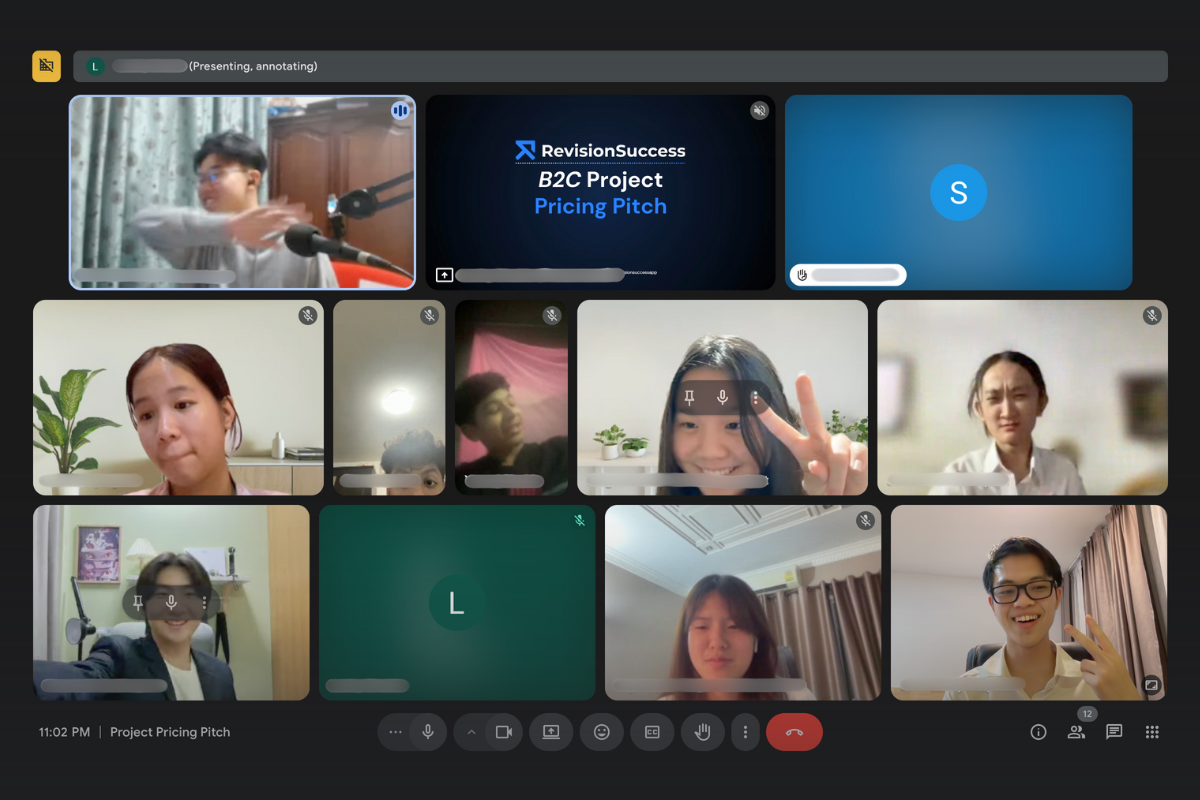 Screenshot of a virtual meeting showcasing a project completed by the team during the internship